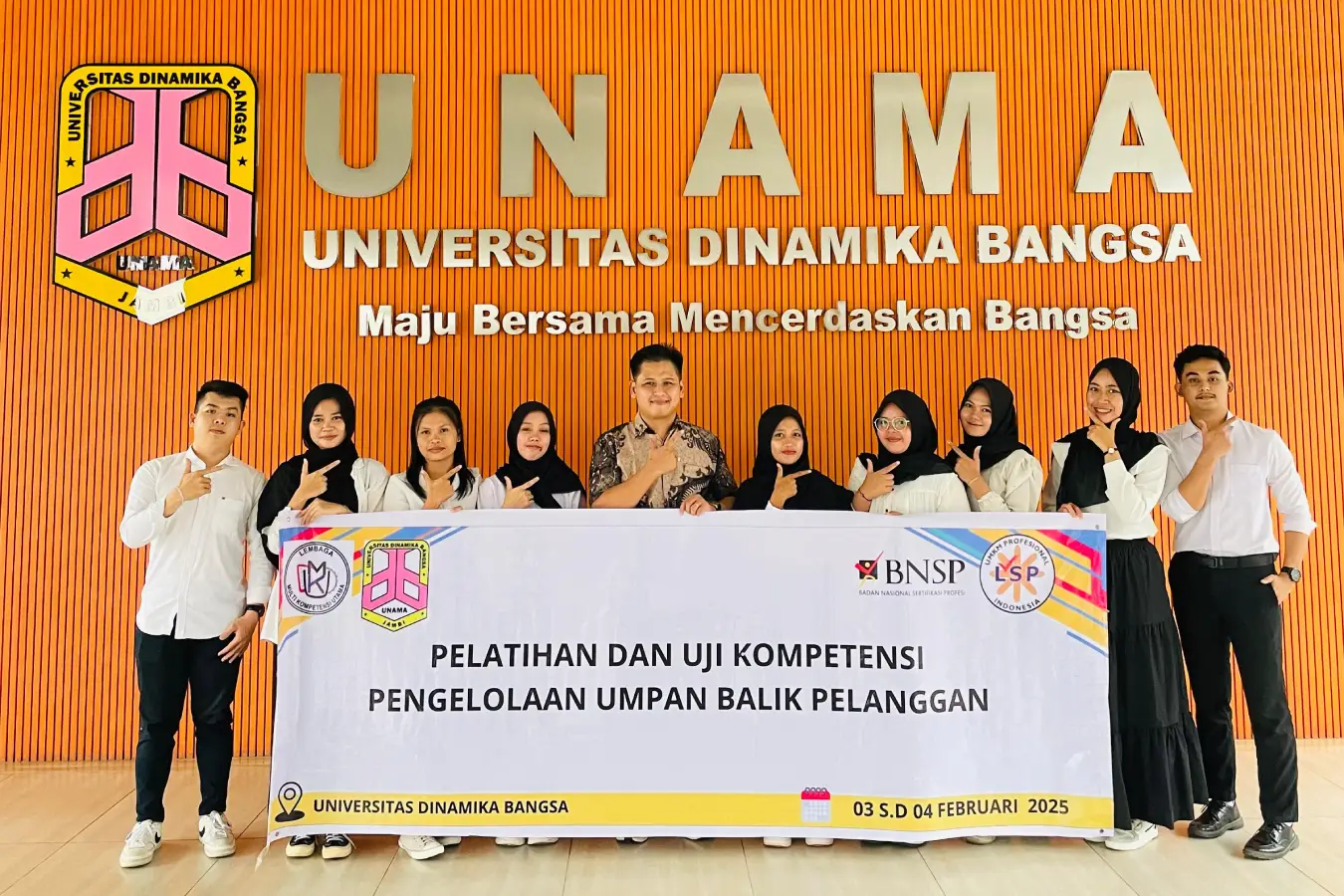 Pelaksanaan Uji Kompetensi Dengan Skema Pengelolaan Umpan Balik Pelanggan dan Jenjang III Bidang Kewirausahaan Industri yang di laksanakan pada tanggal 4 Februari 2025 di Universitas Dinamika Bangsa